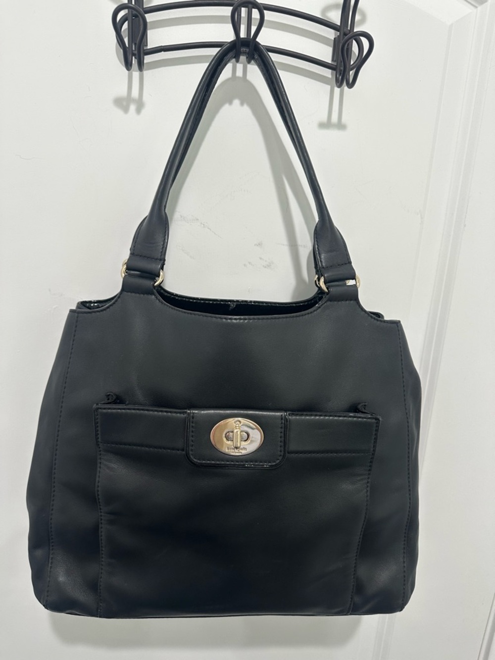 kate spade New York Hampton Road Melody Black Leather Bag Gold Tone Turnlock